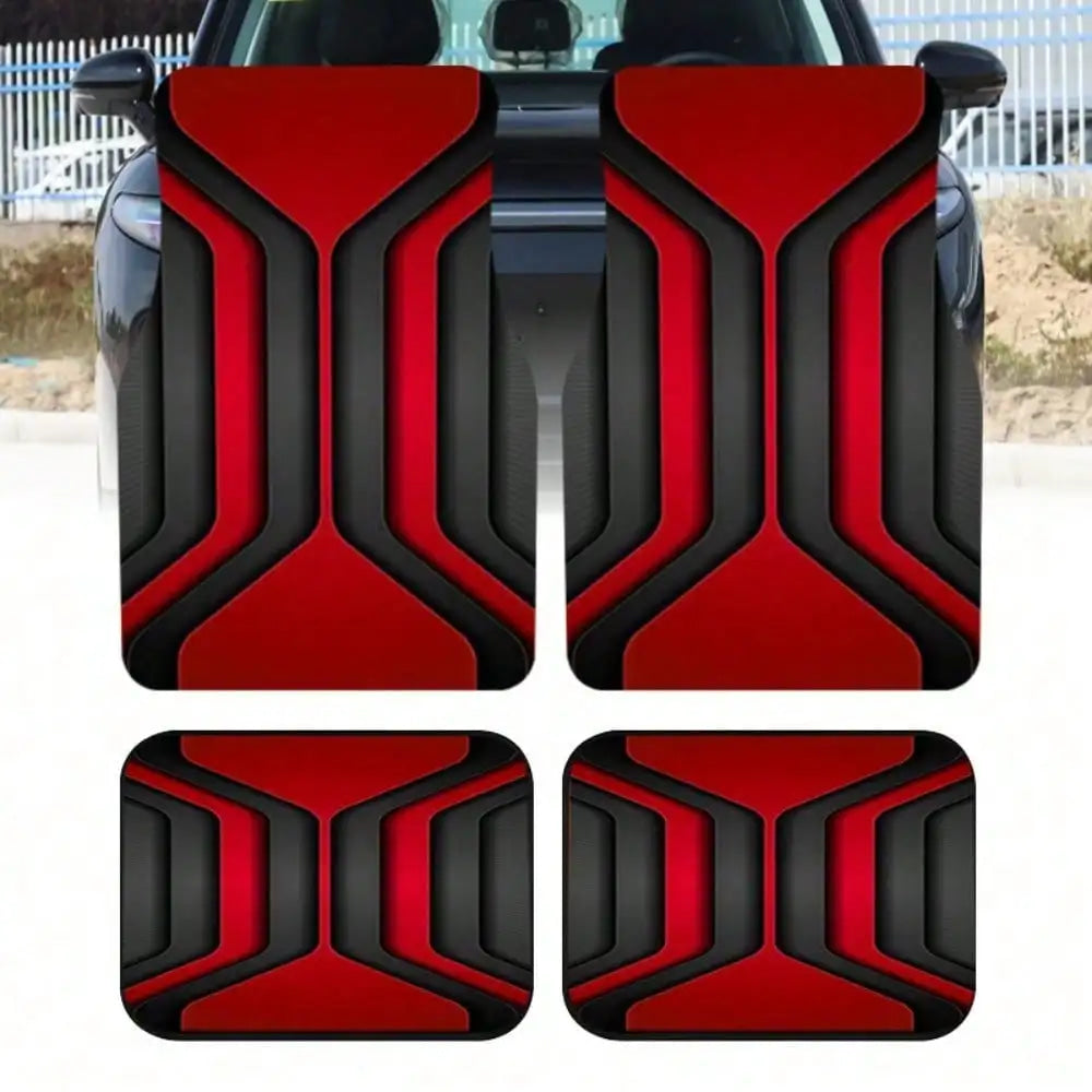 2pcs/4pcs Cool Red and Black Printed Car Floor Mats | Durable Polyester,  Universally Applicable for Trucks, Sedans, SUVs
