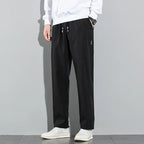 Pantalones de seda de hielo para hombre, novedad de verano 20225, pantalones informales de negocios finos negros y grises, pantalones de chándal de pierna recta transpirables elásticos para exteriores