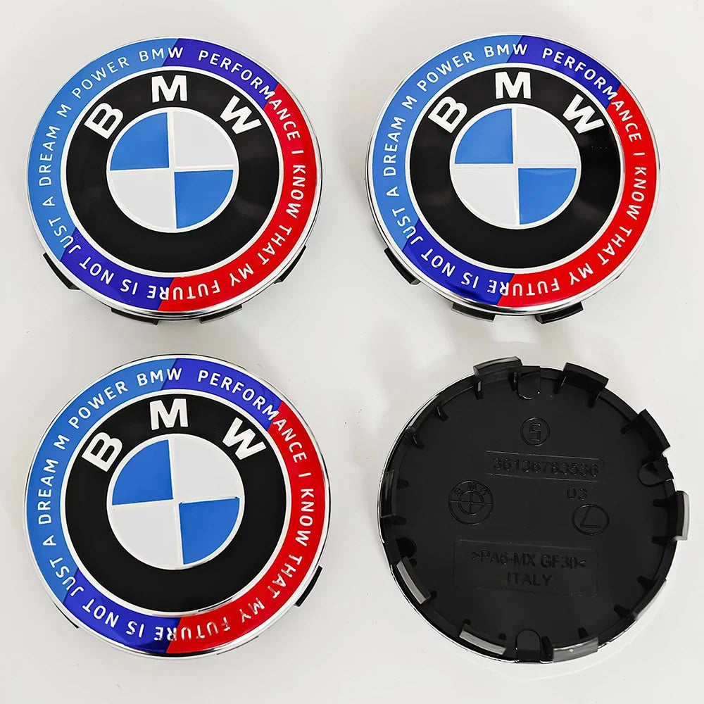 4pcs For BMW 50th E90 E60 F10 F20 G20 G30 E53 E85 E70 56mm 68mm Blue White Car Hub Cap Wheel Center Cap Emblem Badge Accessories