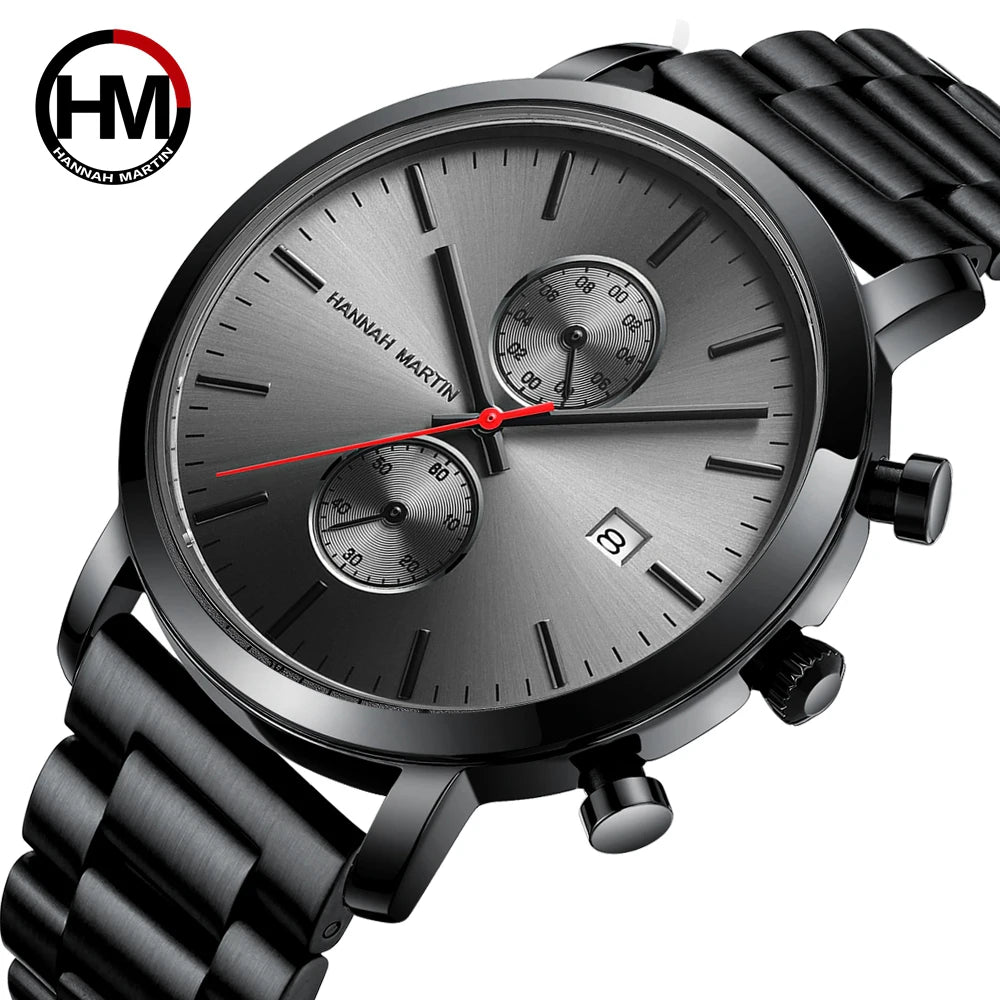 Reloj Hannah Martin Top para hombre, marca de estilo empresarial, acero inoxidable, moda, resistente al agua, deportivo, reloj de cuarzo multifuncional para hombre