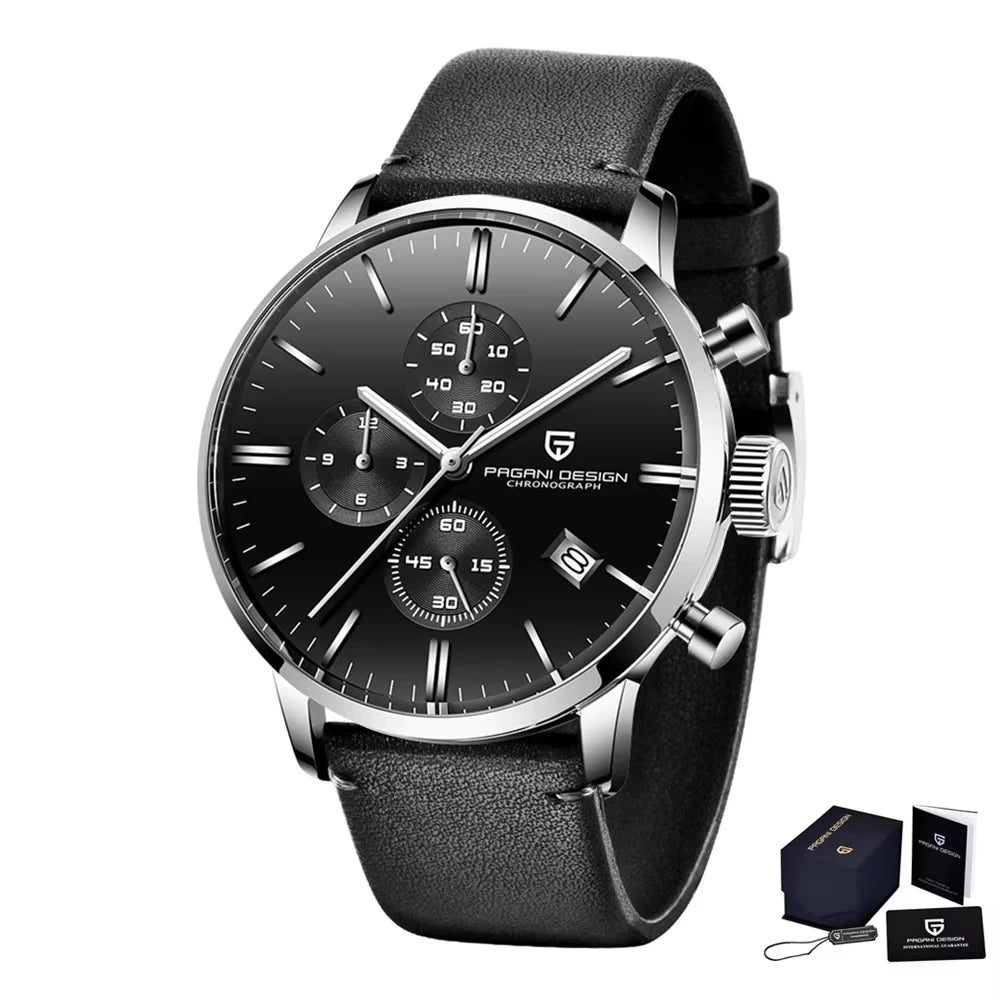 Pagani Design Fashion Luxury Men's Quartz Chronograph Watch Japan VK67 Movement Leather Strap Large Calendar PD-2720K reloj