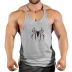 Mens Bodybuilding Faux Cotton Tank Top Gym Fitness Sports Sleeveless Top Skull Print Breathable Tank Top Mens Summer Tank Top