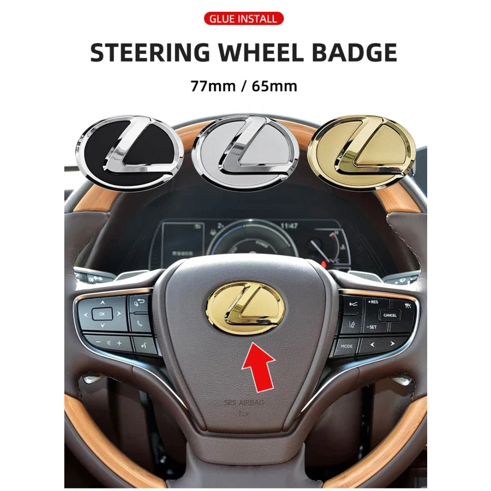 For Lexus ES240 ES250 IS250 LX460 RX270 RX300 RX350 65mm 77mm Metal Steering Wheel Emblem Logo Badge Sticker Decal Accessory