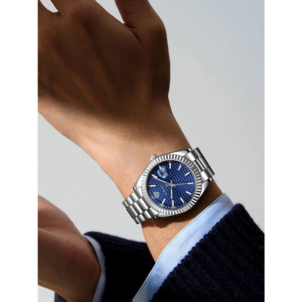 TOMI New Men's Watch Brooch Ring Gift Box Set Luxury Business Stainless Steel Strap Men's Calendar Casual Quartz Watch Reloj