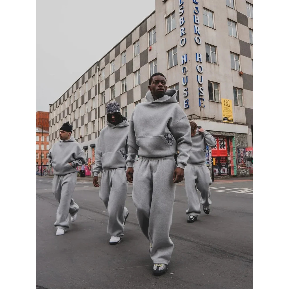2026 Trendy High Street Retro Casual Streetwear Men's Sports Suit Y2K Harajuku Embroidered Hoodie men Hip-hop Loose Sweatpants