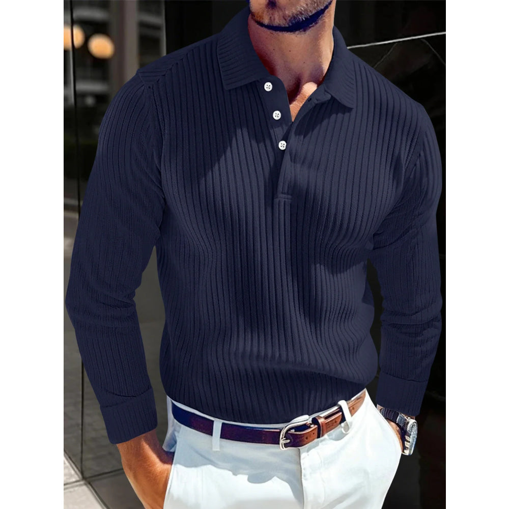 Spring New Light Luxury Light Business Mature Casual Men Sports Retro Style Striped Fashion Men Outdoor Long Sleeve POLO Shirt
