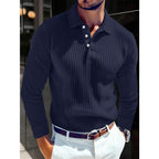 Spring New Light Luxury Light Business Mature Casual Men Sports Retro Style Striped Fashion Men Outdoor Long Sleeve POLO Shirt