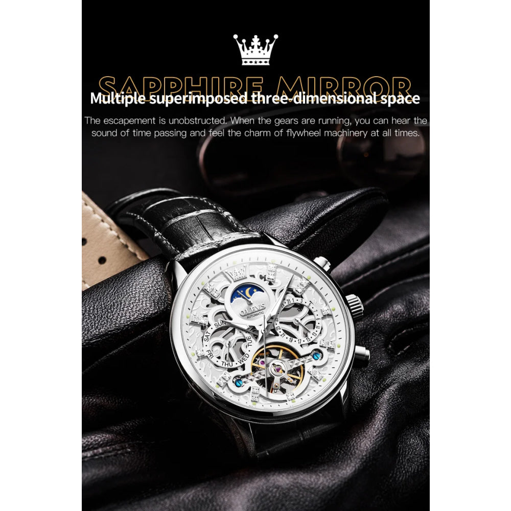 OLEVS 6658 Mens Watch Business Leather Strap Reloj  Hollow out Mechanical Automatic Wristwatch Waterproof Luminous Watch For Man