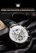 OLEVS 6658 Mens Watch Business Leather Strap Reloj  Hollow out Mechanical Automatic Wristwatch Waterproof Luminous Watch For Man