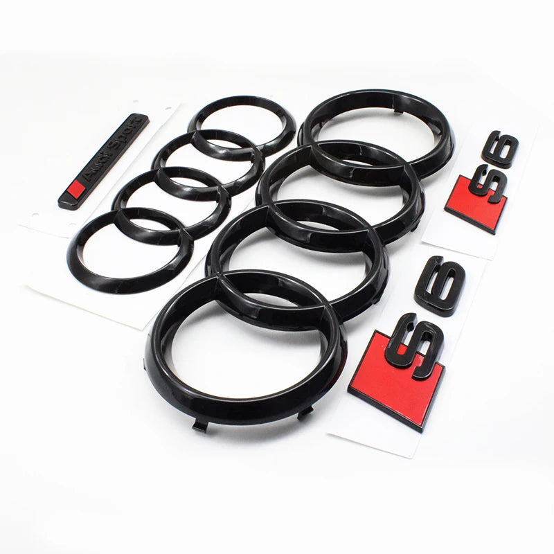 273mm 192mm Car Styling Hood Front Bonnet Grill Rear Trunk Emblem Badge Stickers Glossy Black Accessories For Audi S6 2020-2023