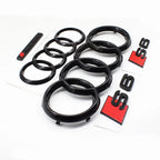 273mm 192mm Car Styling Hood Front Bonnet Grill Rear Trunk Emblem Badge Stickers Glossy Black Accessories For Audi S6 2020-2023
