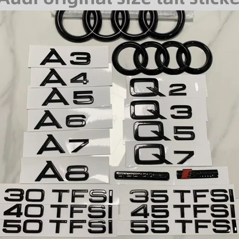 Car Rear Trunk Emblem Sticker For Audi A3 A4 A5 A6 A7 A8 Q3 Q5 Q7 Original Size Quarrto Sline Emblem ABS Black Refit Accessories