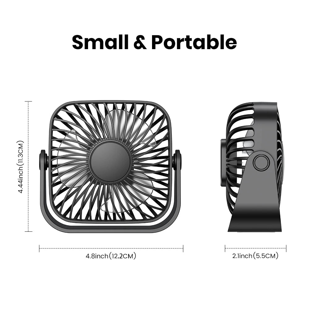 TOPK Mini ventilador portátil USB de 4 pulgadas para acampar, ventilador personal de mesa de escritorio silencioso de 3 velocidades, 360 ° Ajuste de ventiladores de pie para la habitación del hogar