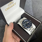 Orient Automatic Mechanical Diver Watch for Men 200M Waterproof Red Dial Stainless Steel Band Day Date Display Sport Wristwatch