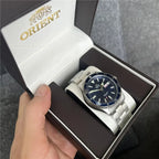 Orient Automatic Mechanical Diver Watch for Men 200M Waterproof Red Dial Stainless Steel Band Day Date Display Sport Wristwatch
