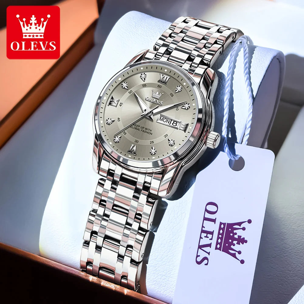 OLEVS 5513 reloj para hombre marca de moda Original reloj luminoso resistente al agua de cuarzo para hombre caja de reloj con calendario Dual de acero inoxidable
