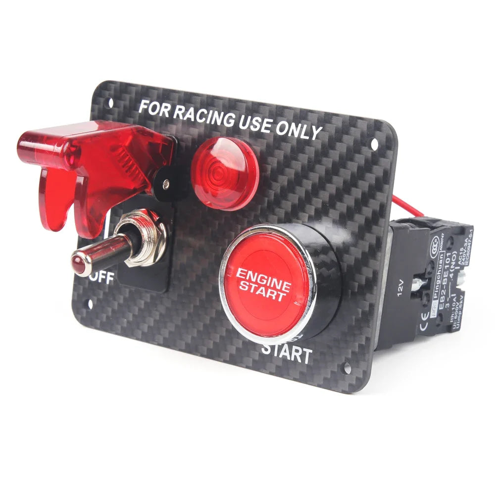 True Carbon Fiber 12V LED Toggle Ignition Switch Panel Engine Start Push Button Set Universal for 12V Power Speediness & Racing