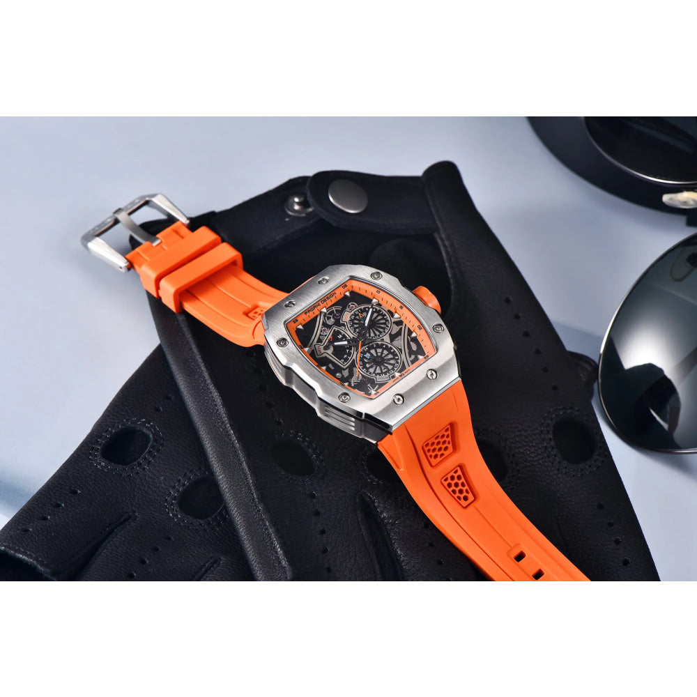 PAGANI DESIGN skeleton Watch Sapphire YS012 Automatic Men’s Quartz Watch Silicone Square Clock Waterproof Relogio Masculino