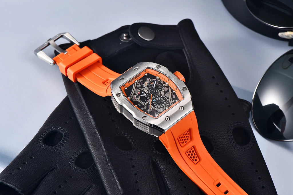 PAGANI DESIGN skeleton Watch Sapphire YS012 Automatic Men’s Quartz Watch Silicone Square Clock Waterproof Relogio Masculino