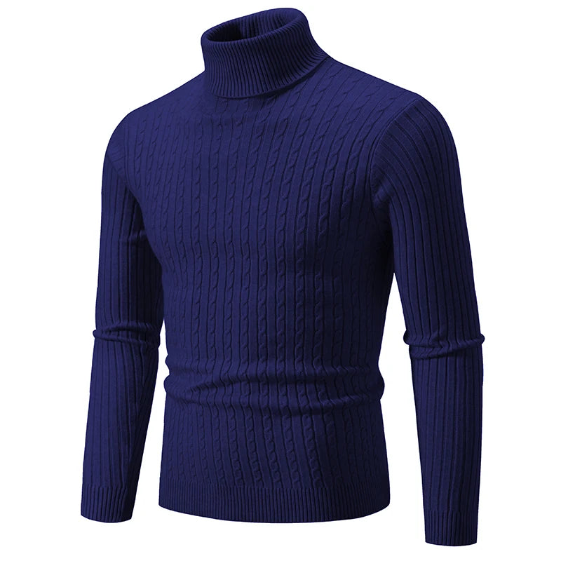 Nuevo suéter de cuello alto para hombre, jersey de Color sólido, tejido cálido, informal, sudadera de cuello alto, Tops de lana para hombre para invierno al aire libre