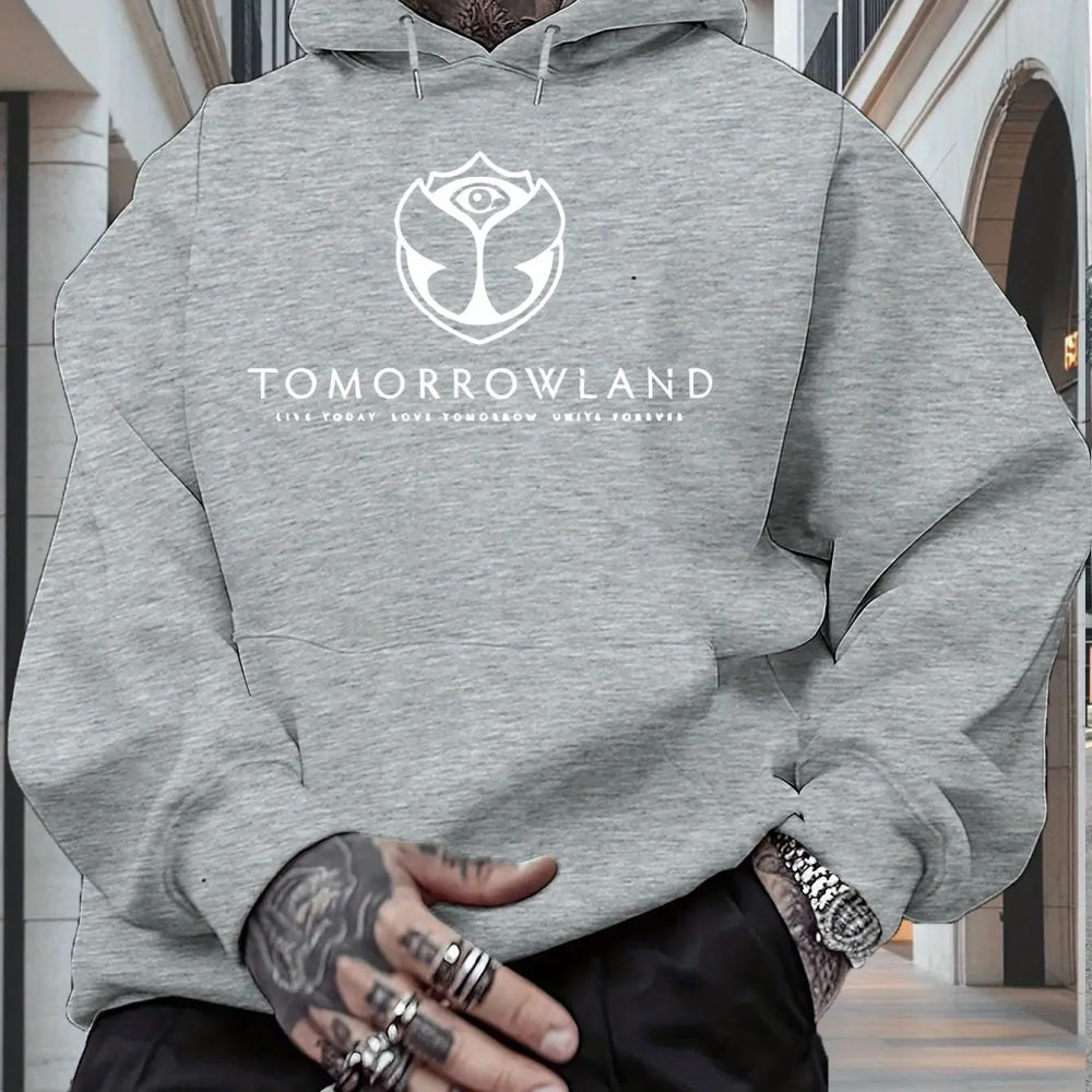 2025Men'S Hoodie with "TOMORROWLAND" Graphic - Casual Pullover Sweatshirt Long Sleeve Regular Fit Fall/Winter Casual Wear Hoodie