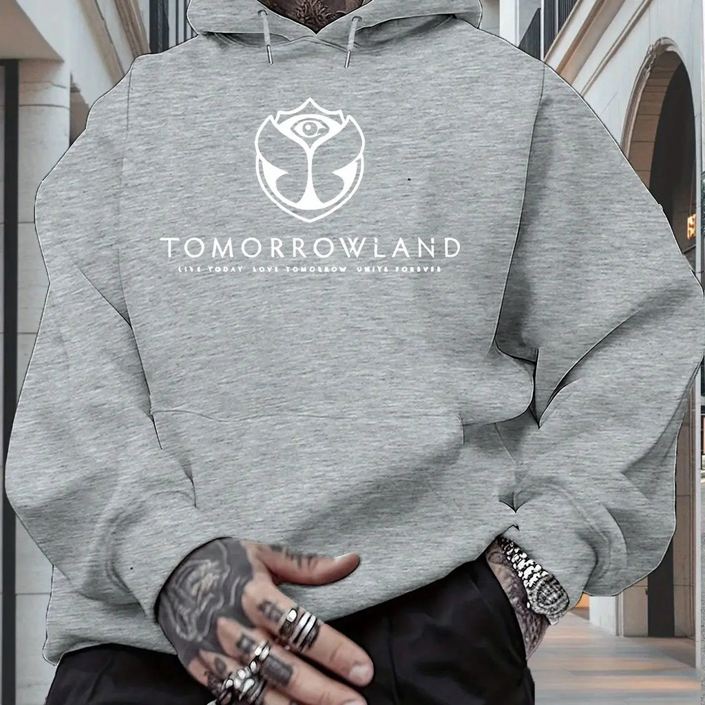 2025Men'S Hoodie with "TOMORROWLAND" Graphic - Casual Pullover Sweatshirt Long Sleeve Regular Fit Fall/Winter Casual Wear Hoodie
