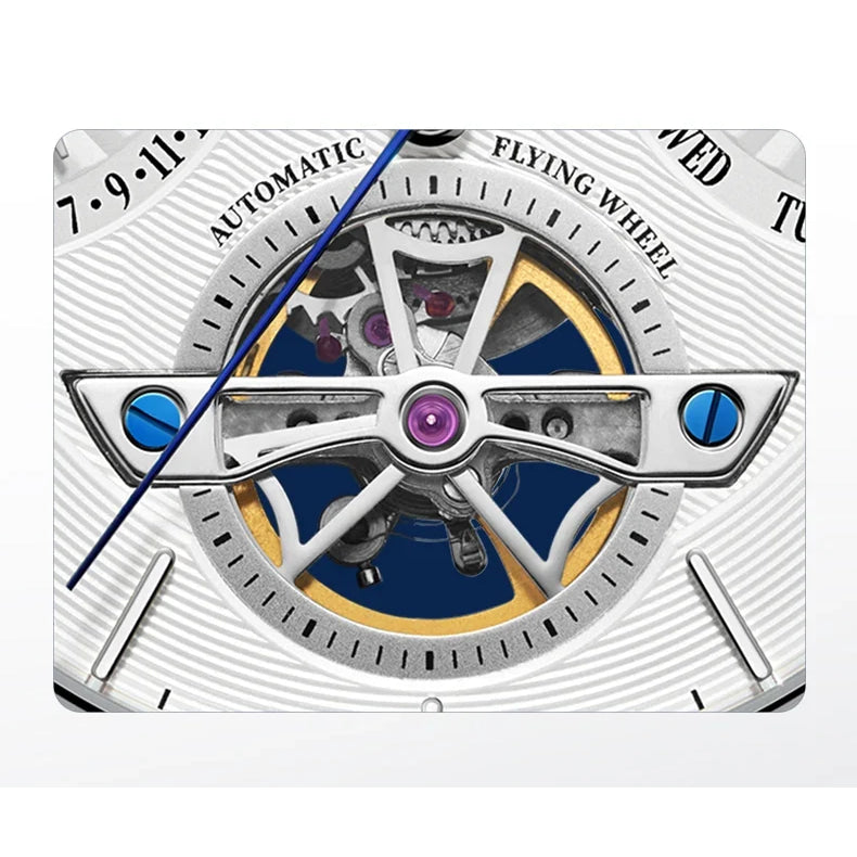 Shanghai Watch Skeletonized Flywheel Men's Mechanical Watch 42mm Automatic Watches Retrograde Calendar Sapphire Wristwatch S8924