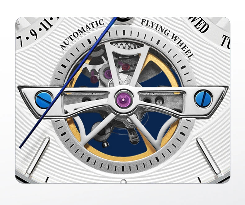 Shanghai Watch Skeletonized Flywheel Men's Mechanical Watch 42mm Automatic Watches Retrograde Calendar Sapphire Wristwatch S8924