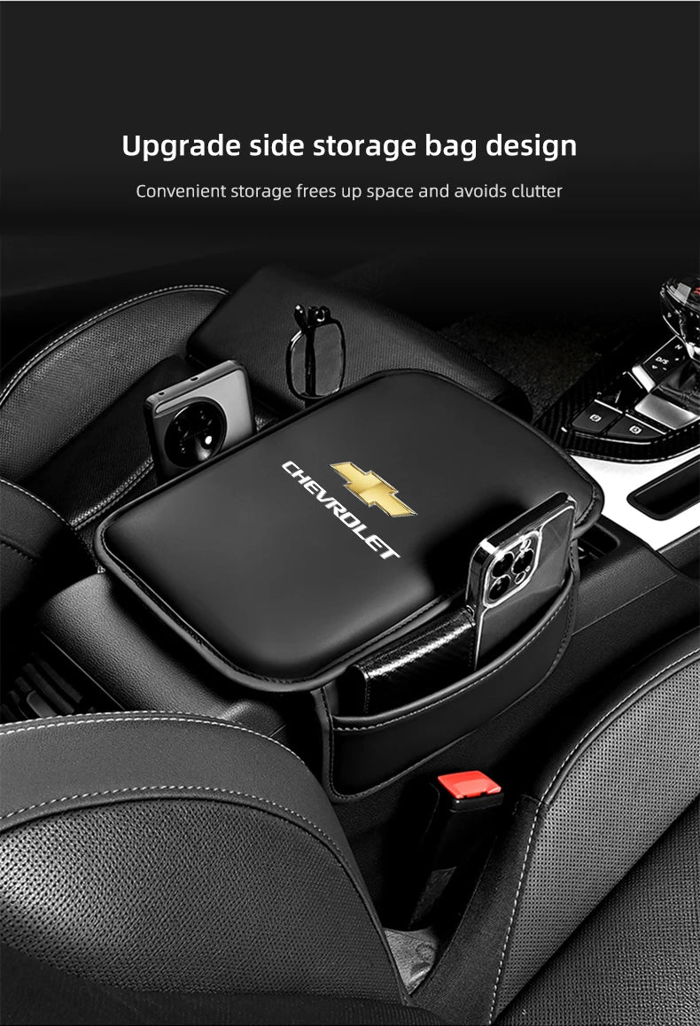 Car Armrest Cushion Leather Arm Rest Box Pad With Storage Bag For Chevrolet Corvette Montana TrailBlazer Silverado Traverse Bolt