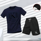 "2025 Men's Breathable sports pattern Printed T-shirt Casual Fashion short-sleeved T-shirt Summer streetwear top Two-piece set.