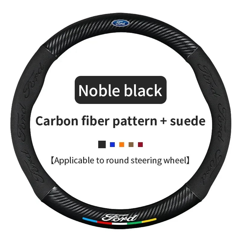 For Ford Mondeo Focus Raptor Puma Edge Explorer Ecosport Ranger F150 Kuga Car Suede Carbon fiber Anti-slip Steering Wheel Cover