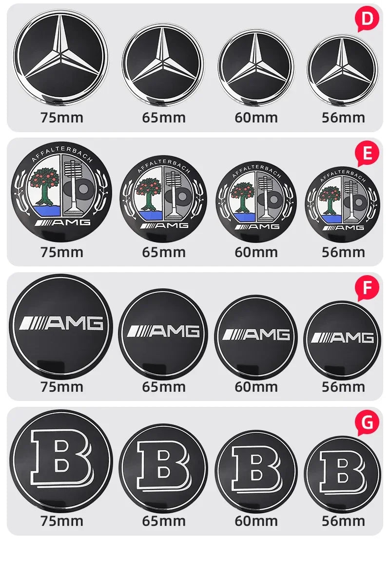 56mm 60mm 65mm 75mm Car Wheel Center Hub Caps Cover Rim Exterior Sticker For Mercedes Benz A B C E Class GLC GLK GLE GLA CLA GLB