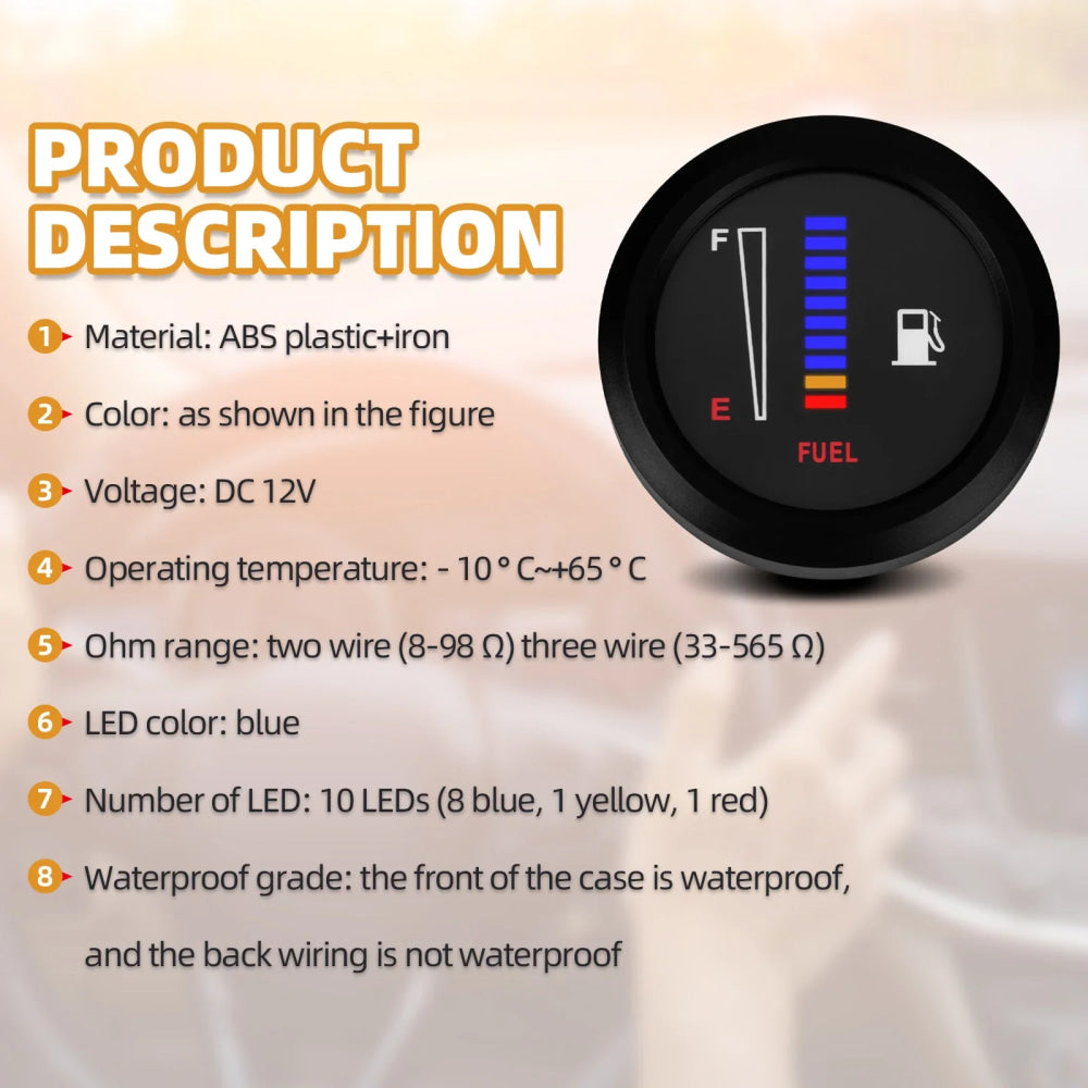 Universal Car Motorcycle Fuel Level Gauge 12V  2" 52mm Fuel Level Meter Gauge Electronic LED Ultra Thin Auto Benzine Meter