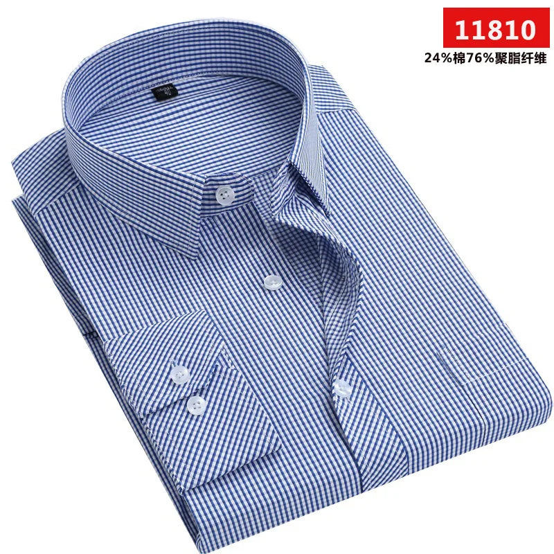 Men's long-sleeved shirt loose version flat hem striped business formal middle-aged and elderly straight shirt