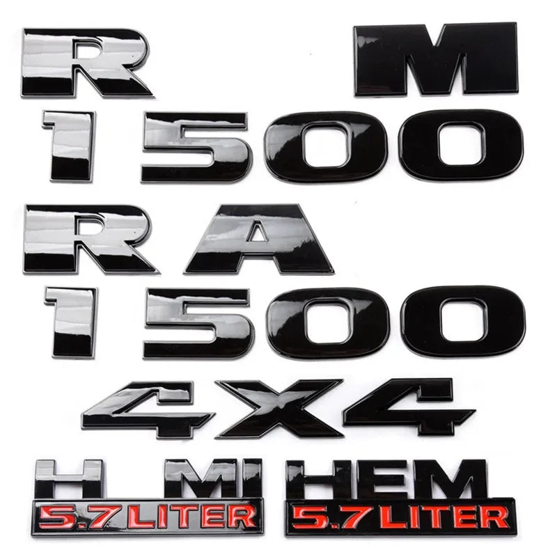 1ABS Emblem Car Stickers For Ram 1500 2500 5.7 Liter Hemi 4X4 Nameplate Charger Viper Magnum Caliber Journey Styling Accessories
