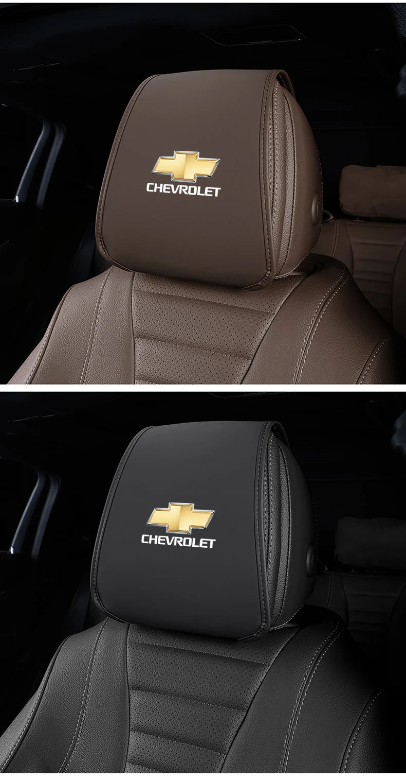 2Pcs Quality Leather Car Seat Headrest Covering Accessories For Chevrolet Corvette Montana TrailBlazer Silverado Traverse Camaro