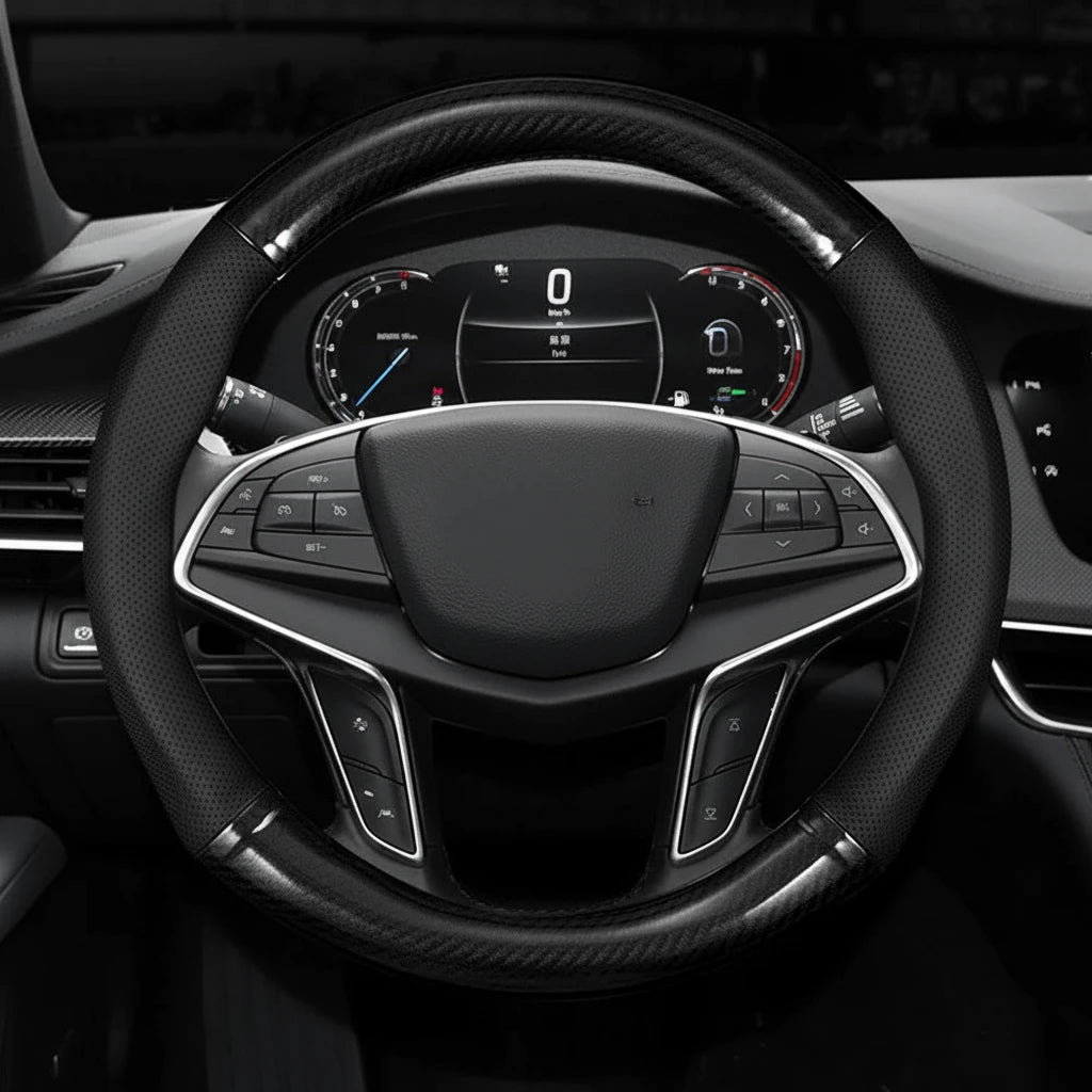 Universal Car Steering Wheel Cover Carbon Fiber Leather Three-dimensional Anti Slip, Timple And Fashionable Car Accessories
