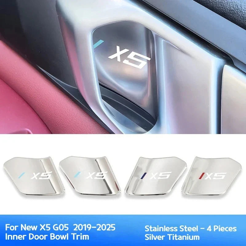 4Pcs Car Inner Door Bowl Guard Stainless Steel For BMW X5 G05 2019-2026 Car Door Handle Protective Trim Exterior Accessories