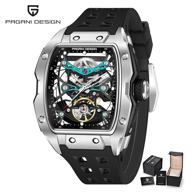 PAGANI DESIGN-reloj mecánico automático para hombre, barril de vino, tienda, estilo Venom, resistente al agua, lente de zafiro de goma, hueco