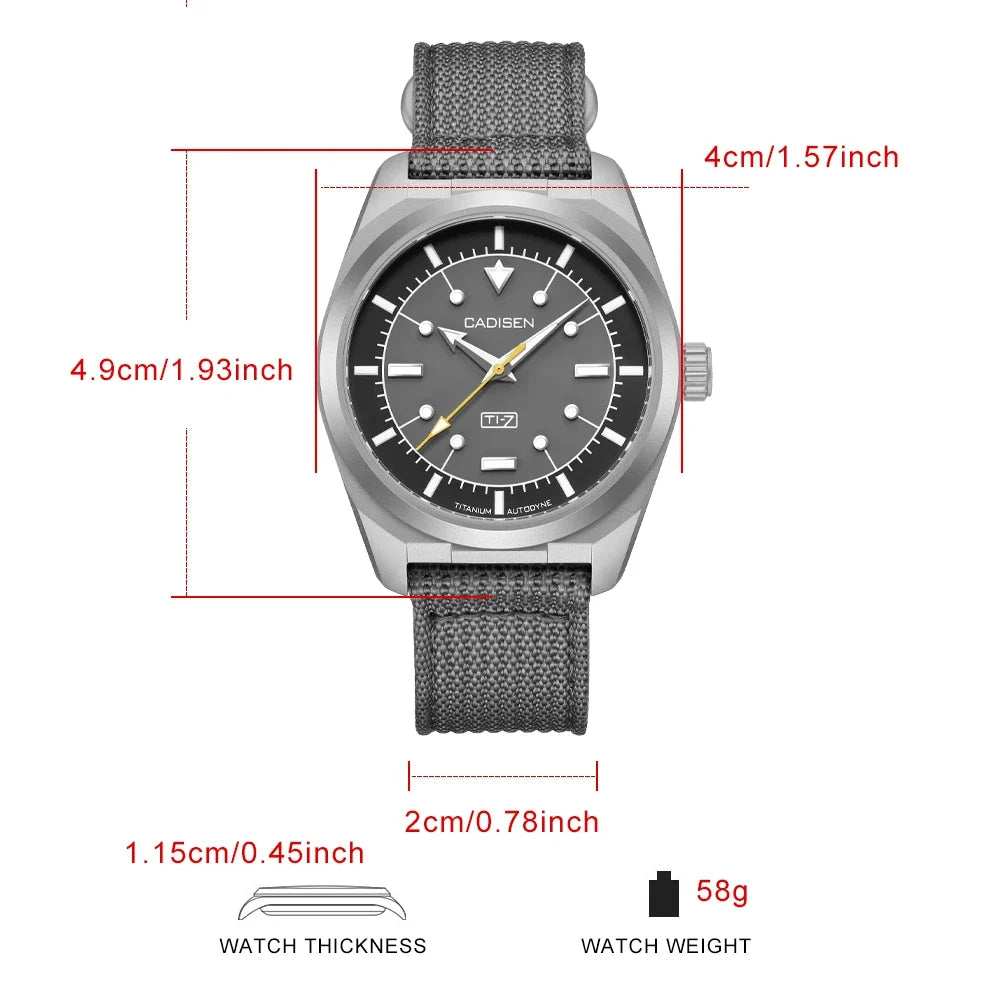 CADISEN TI-7 Autodyne 2026 NEW Titanium Automatic Mechanical Watch Man Canvas Wristwatch MIYOTA 8215 Luminous Waterproof Watches