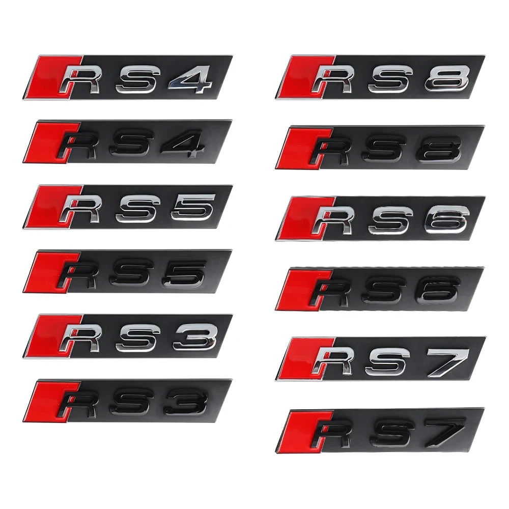 3D ABS For Audi RS6 RS4 RS3 RS5 RS8 RS7 Emblem Car Front Grille Badge Logo Decoration Stickers Exterior Modification Accessories