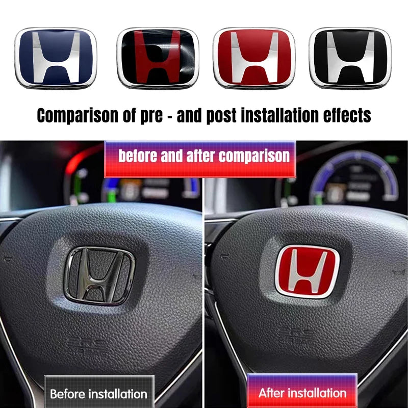 Car Steering Wheel Emblem H-Sticker For Honda Civic Accord City CRV Jade Fit Odyssey Hybrid Red Black Blue Interior Modification