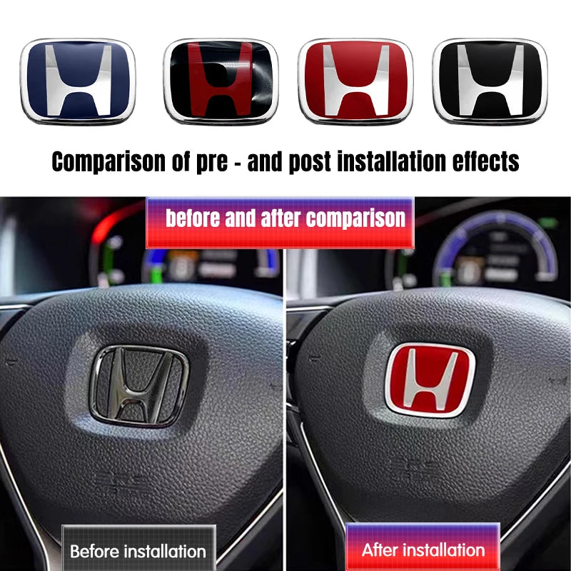 Car Steering Wheel Emblem H-Sticker For Honda Civic Accord City CRV Jade Fit Odyssey Hybrid Red Black Blue Interior Modification