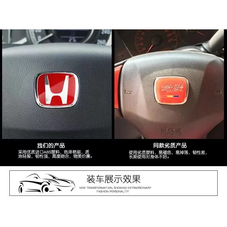 For Honda Civic Accord City H-Sticker Interior Modification CRV Jade Fit Acrylic Car Steering Wheel Emblem Odyssey Hybrid