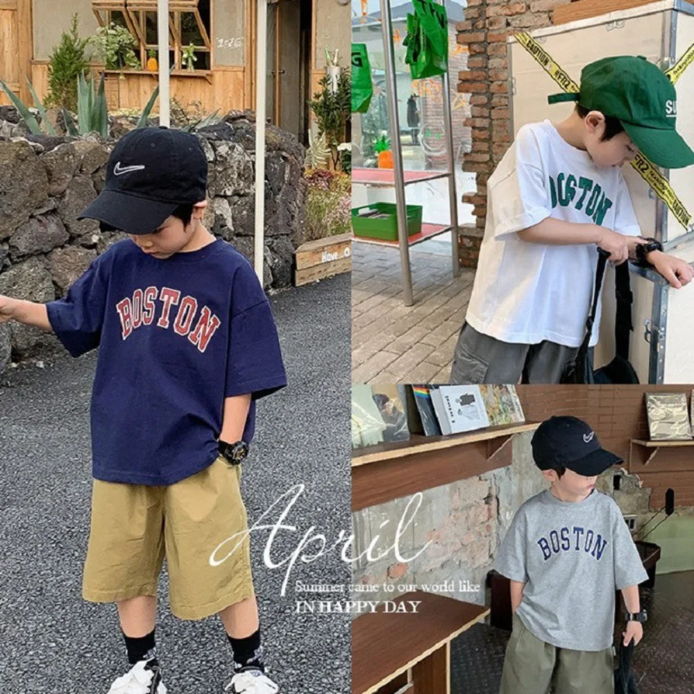 Summer T Shirt Children Clothes Boy and Girl Letter Short Sleeve Fashion Casual Tops Cotton Clothing 1-5Years