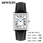 SANDA 9031/1108 Resistant Leather Strap Square Dial Waterproof Sport Casual Women Men Quartz Watches Reloj Luxury Couple Watch