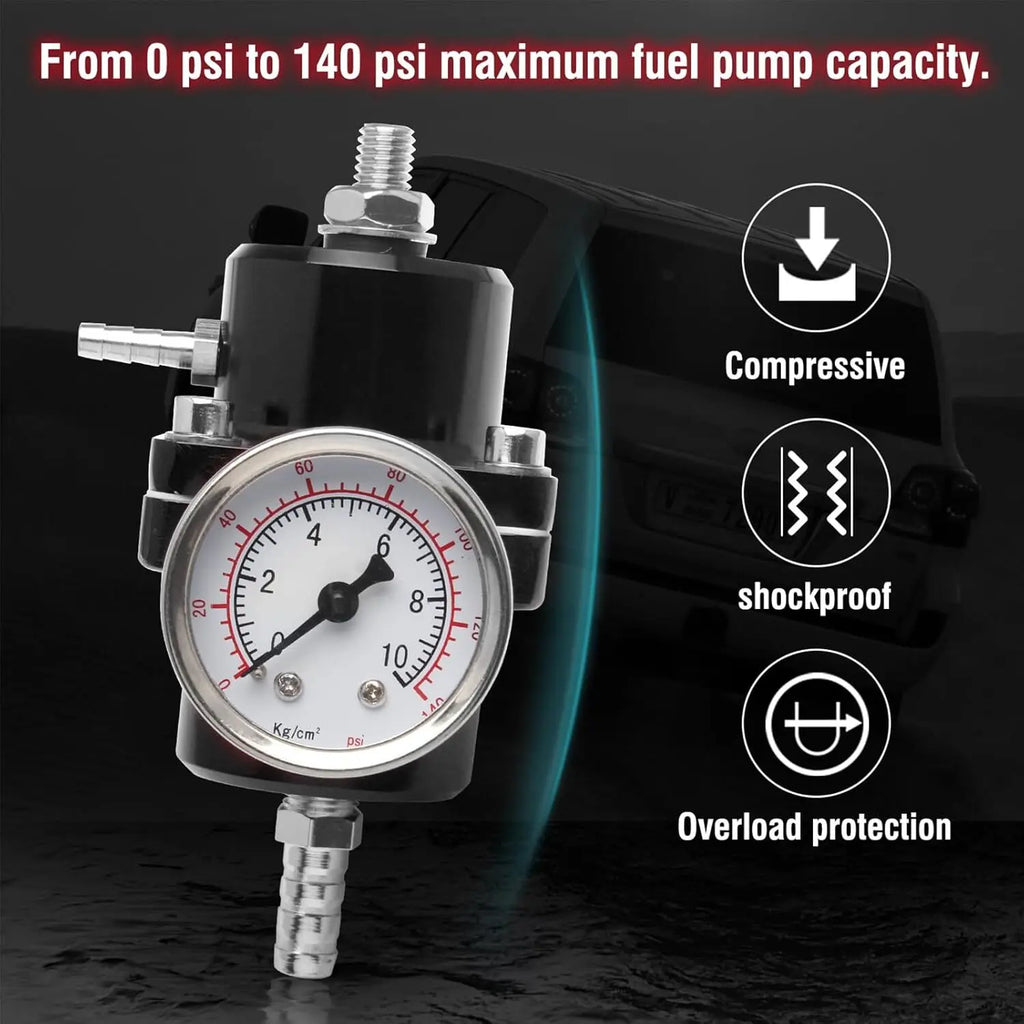 Universal 1Set Adjustable Fuel Pressure Regulator + Gauge+ Fitting Kit Aluminum Black Blue Red Silver