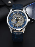 Men automatic watch luxury rome mechanical watches waterproof skeleton noctilucent leather mens watch choice of gift giving