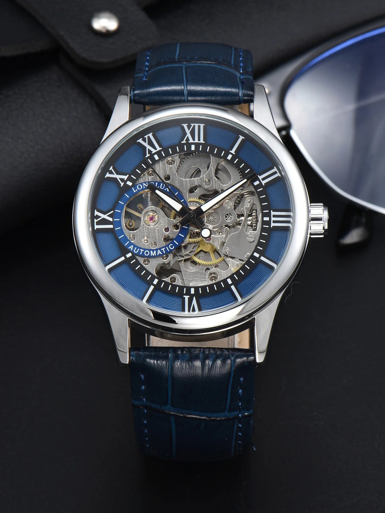 Men automatic watch luxury rome mechanical watches waterproof skeleton noctilucent leather mens watch choice of gift giving