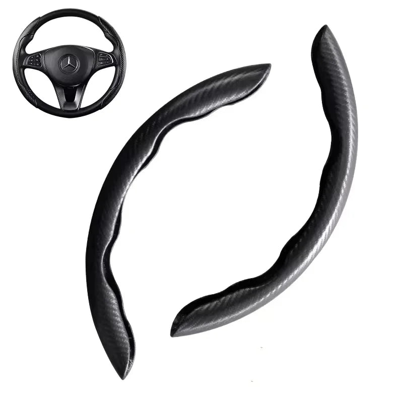 2/3PCS Laser Carbon Fiber Silicone Car Steering Wheel Cover 1K Micro Fiber Leather PVC Wheel Booster Cover Non-Slip Universal